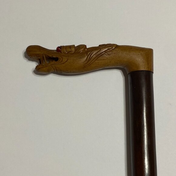 Rare & Unique VTG Wooden Hand Carved Walking Cane Red Eyes Dragon Stick Handle. - Picture 16 of 17